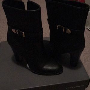 Black ankle gold buckle accents booties ..